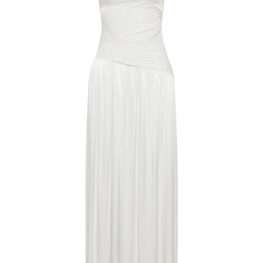 Meshki White One Shoulder Ruched Gown
